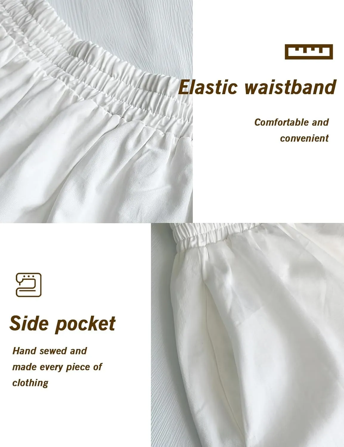 100% Cotton Women Skirt High Elastic Waist A-Line Vintage Puffy Pleated Skirt with 2 Pockets