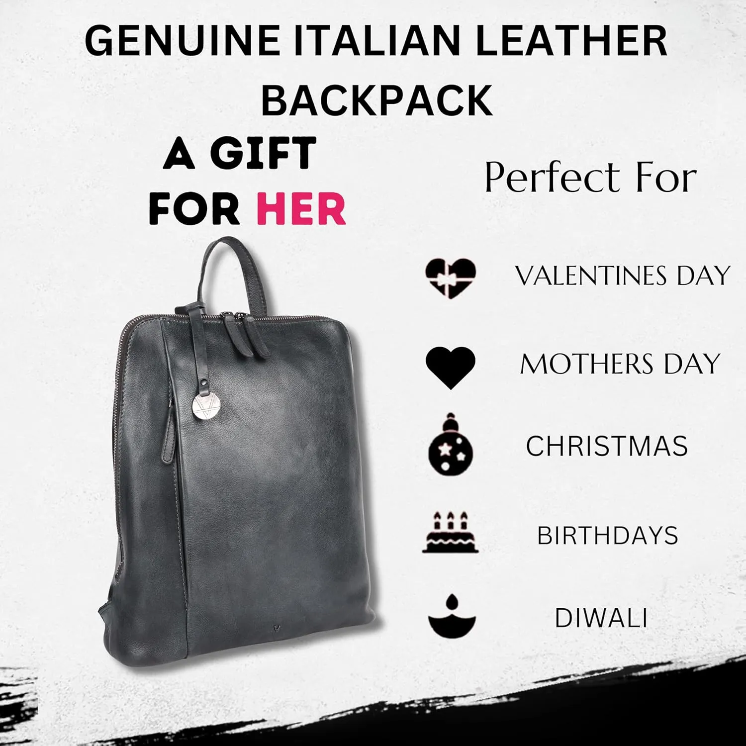 14.5 Inch Genuine Leather Backpack for Women and Men, Grey Leather Backpack with Adjustable Shoulder Strap
