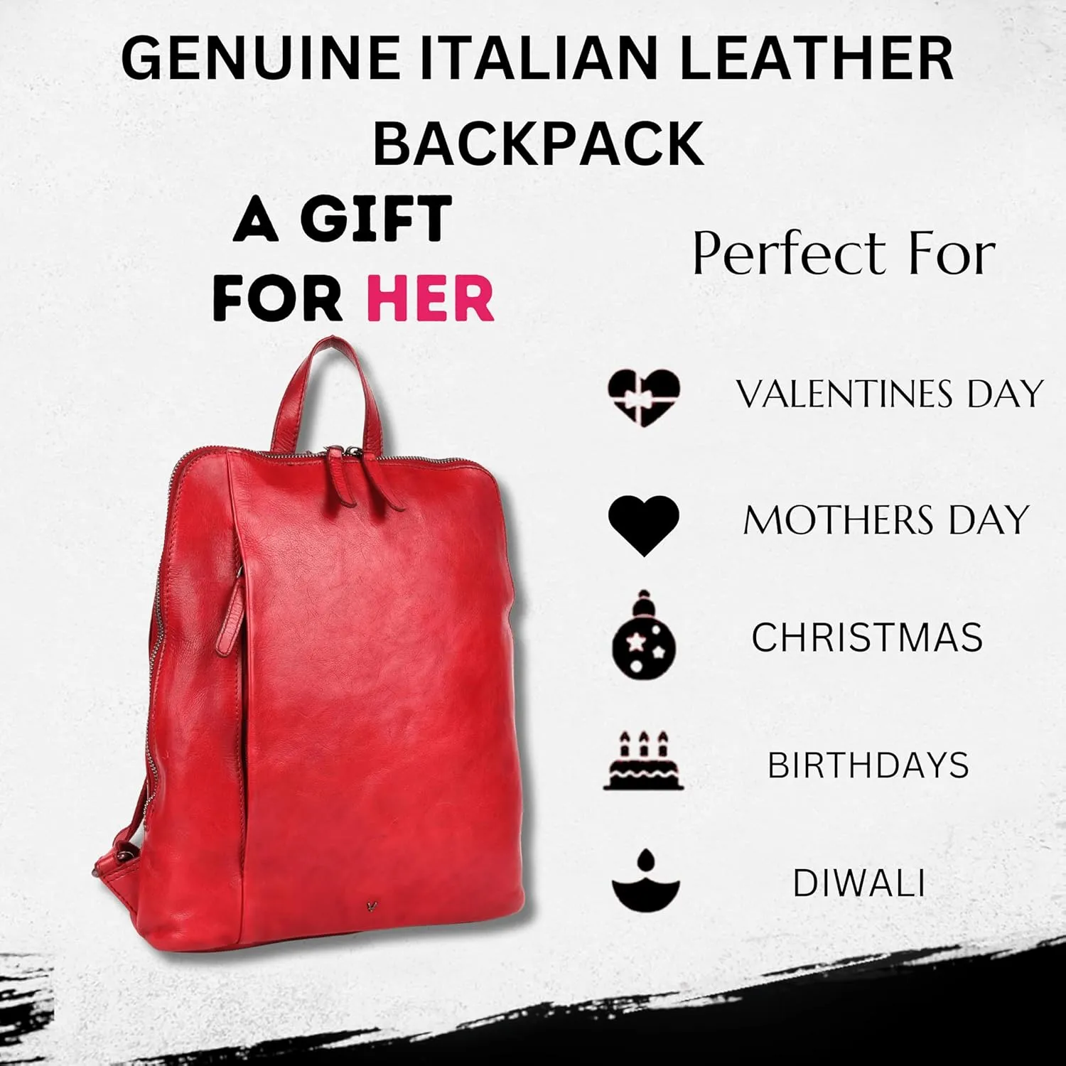14.5 Inch Genuine Leather Backpack for Women and Men, Red Leather Backpack with Adjustable Shoulder Strap