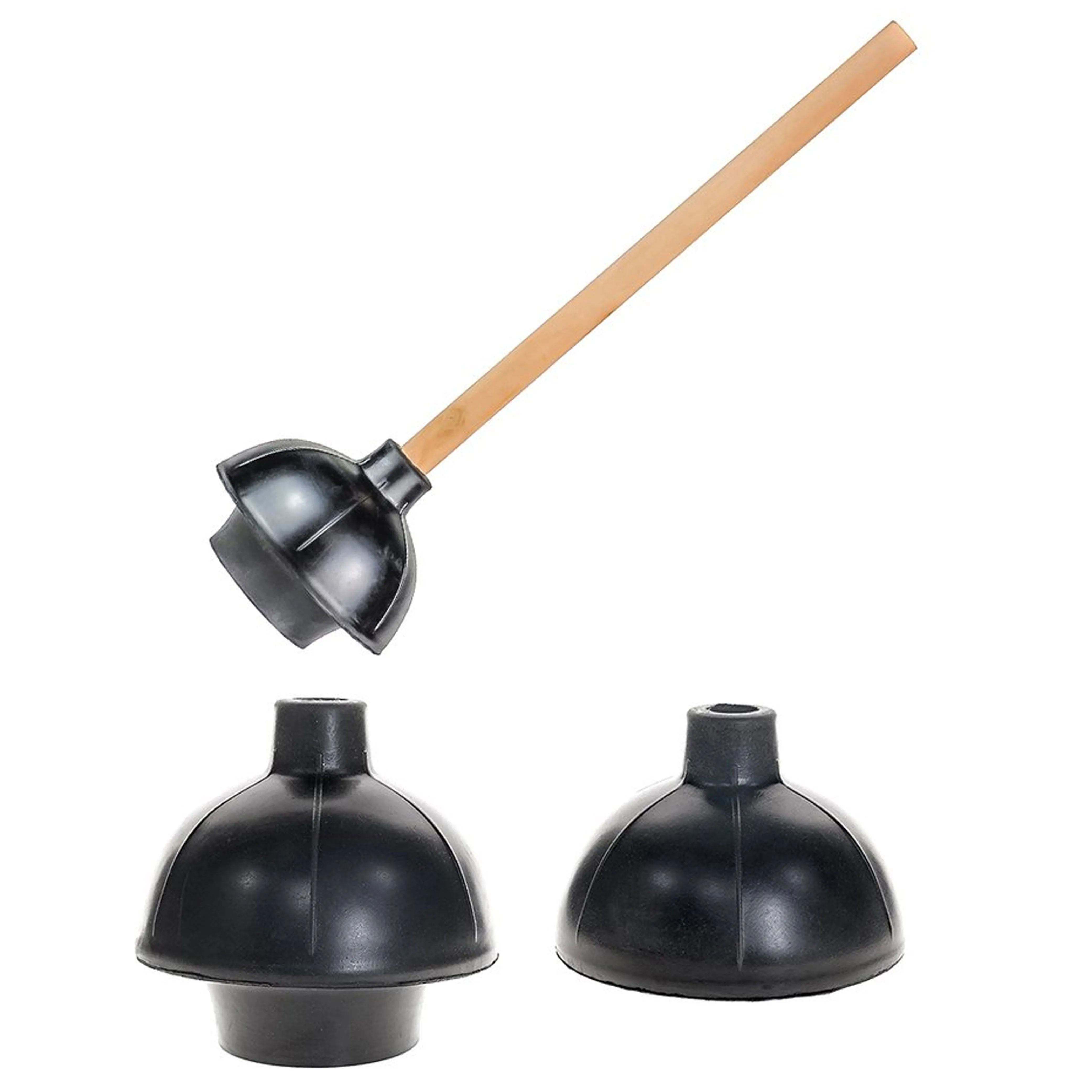 2 Heavy Duty Toilet Plunger 19" L Wooden Handle Double Layer Rubber Flange Pump