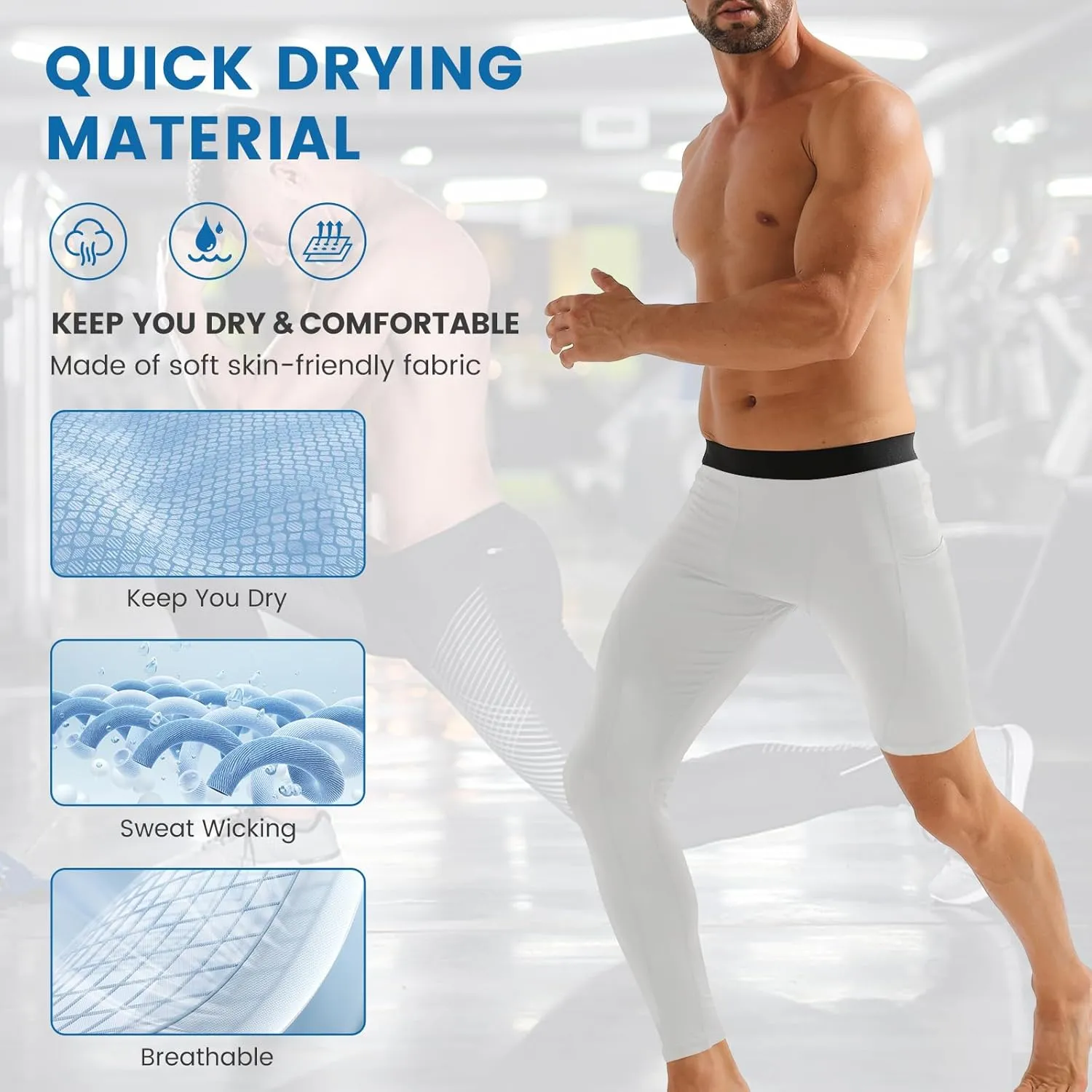 2 Pack Men's Compression Pants Single Leg Tight Sports Long Pants with Pockets for Basketball Base Layer Leggings