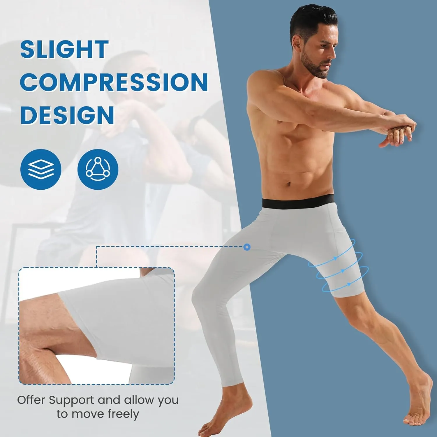 2 Pack Men's Compression Pants Single Leg Tight Sports Long Pants with Pockets for Basketball Base Layer Leggings
