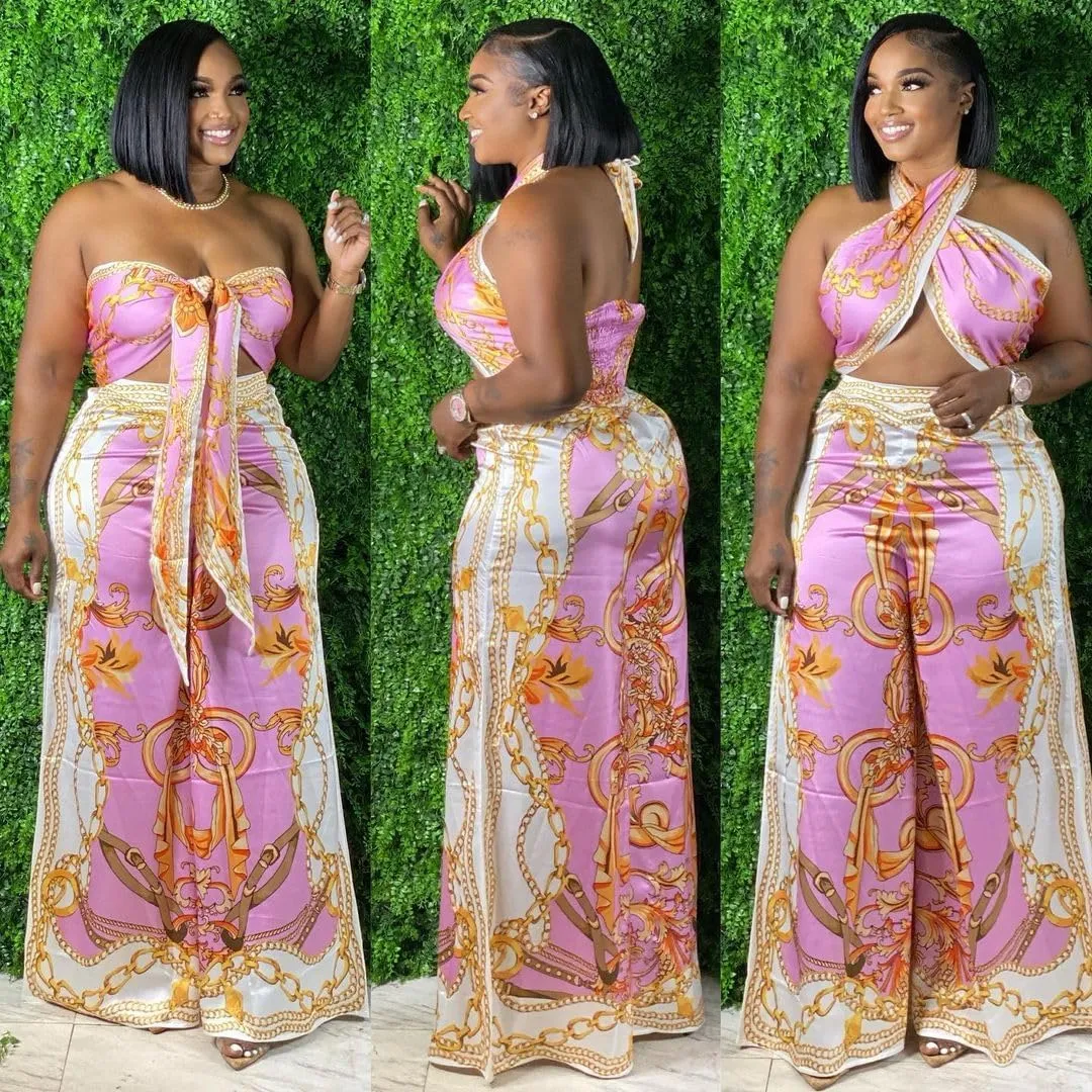 2 Piece Outfits for Women Summer Sleeveless Crop Tops Wide Leg Slit Pants Set Boho Floral Print Vacation Outfits