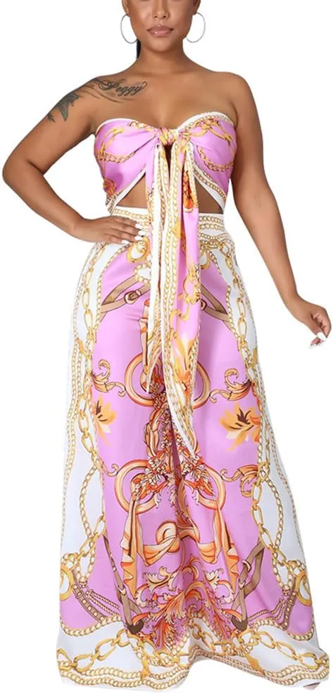 2 Piece Outfits for Women Summer Sleeveless Crop Tops Wide Leg Slit Pants Set Boho Floral Print Vacation Outfits