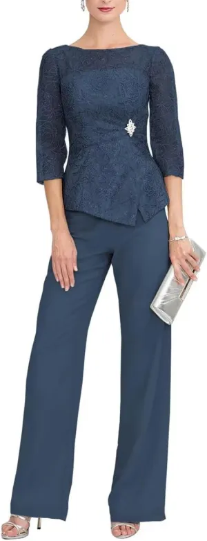2 Pieces Mother of The Bride Dress Pant Suits for Wedding Guest Groom Lace Evening Dress Formal