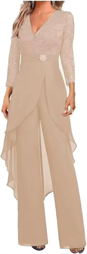 2 Pieces Mother of The Bride Pant Suits for Wedding Formal Outfit Women's Jumpsuit
