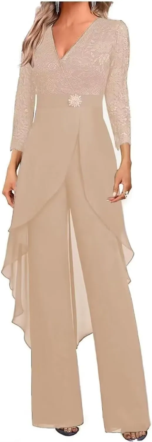 2 Pieces Mother of The Bride Pant Suits for Wedding Formal Outfit Women's Jumpsuit