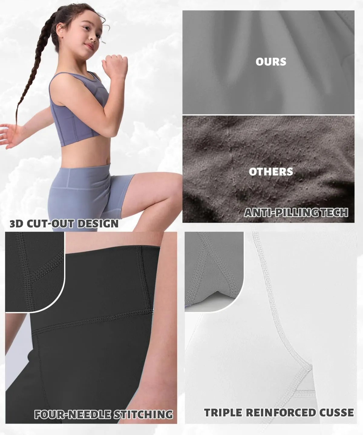 3 Pack Girls Athletic Ankle Length Black Leggings, White Yoga Pants for Kids