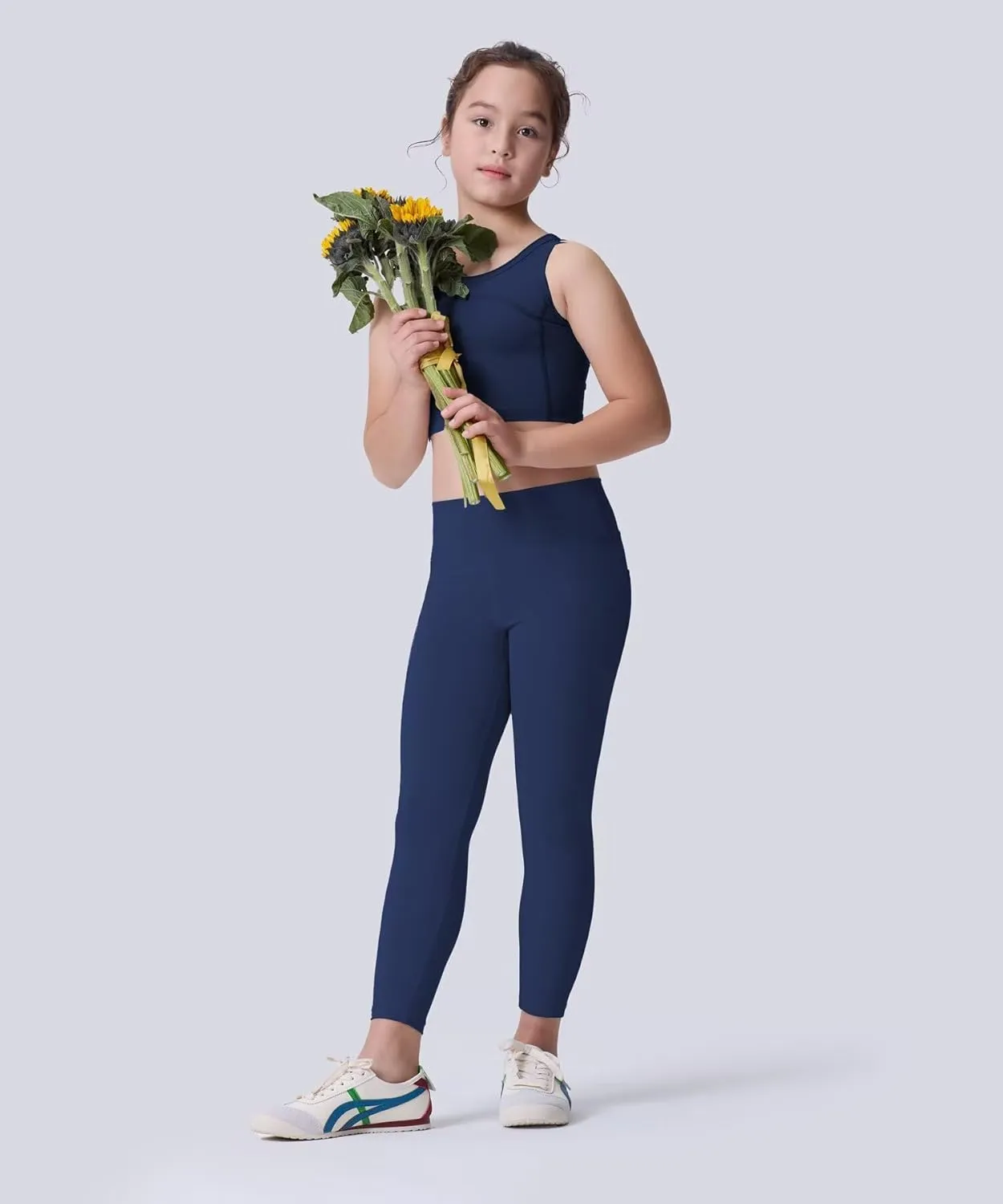 3 Pack Girls Athletic Ankle Length Black Leggings, White Yoga Pants for Kids