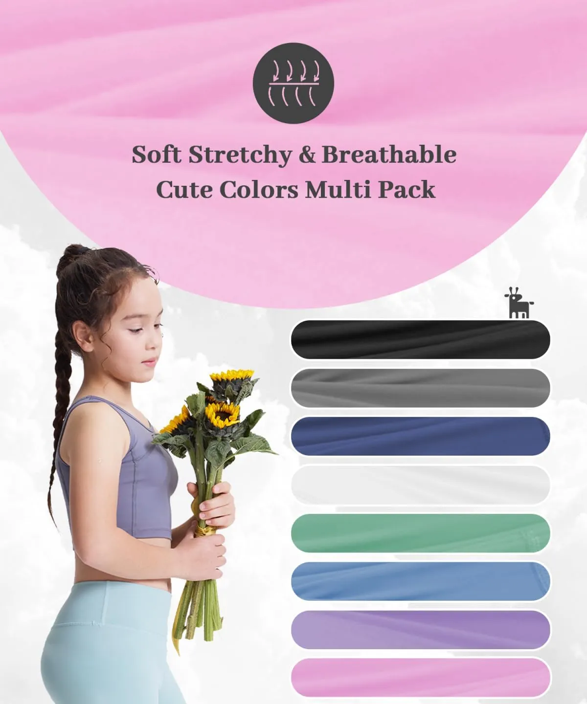 3 Pack Girls Athletic Ankle Length Black Leggings, White Yoga Pants for Kids