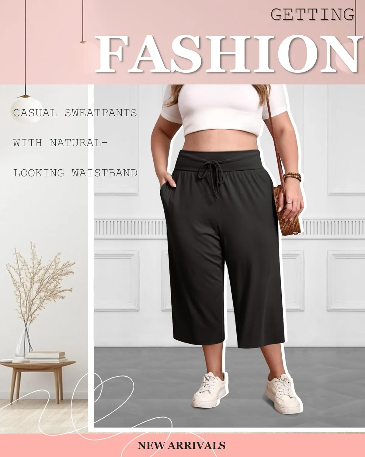3 Pack Women's Plus Size Capri Pants, Cotton Drawstring Capris Sweatpants Casual Summer Cropped Pants with Pockets