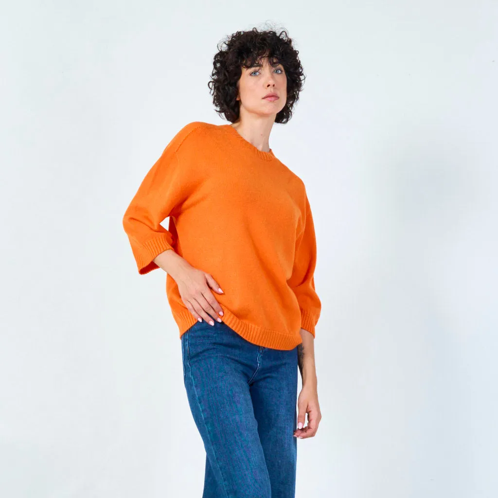 3/4 sleeve knit top with relaxed fit wholesale