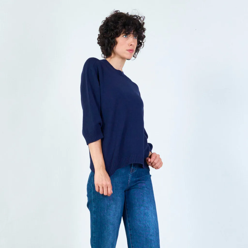 3/4 sleeve knit top with relaxed fit wholesale