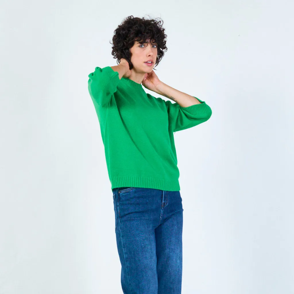3/4 sleeve knit top with relaxed fit wholesale