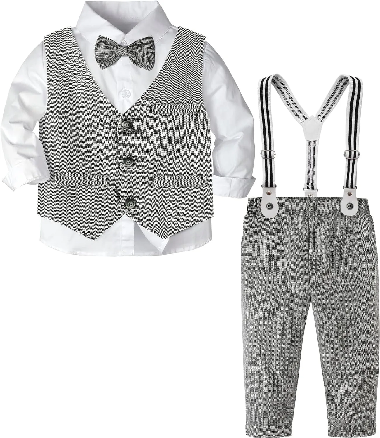 A&J DESIGN Toddler Boys Formal Clothes with Suspender Baby Wedding Outfit Kids Dress Suit Set