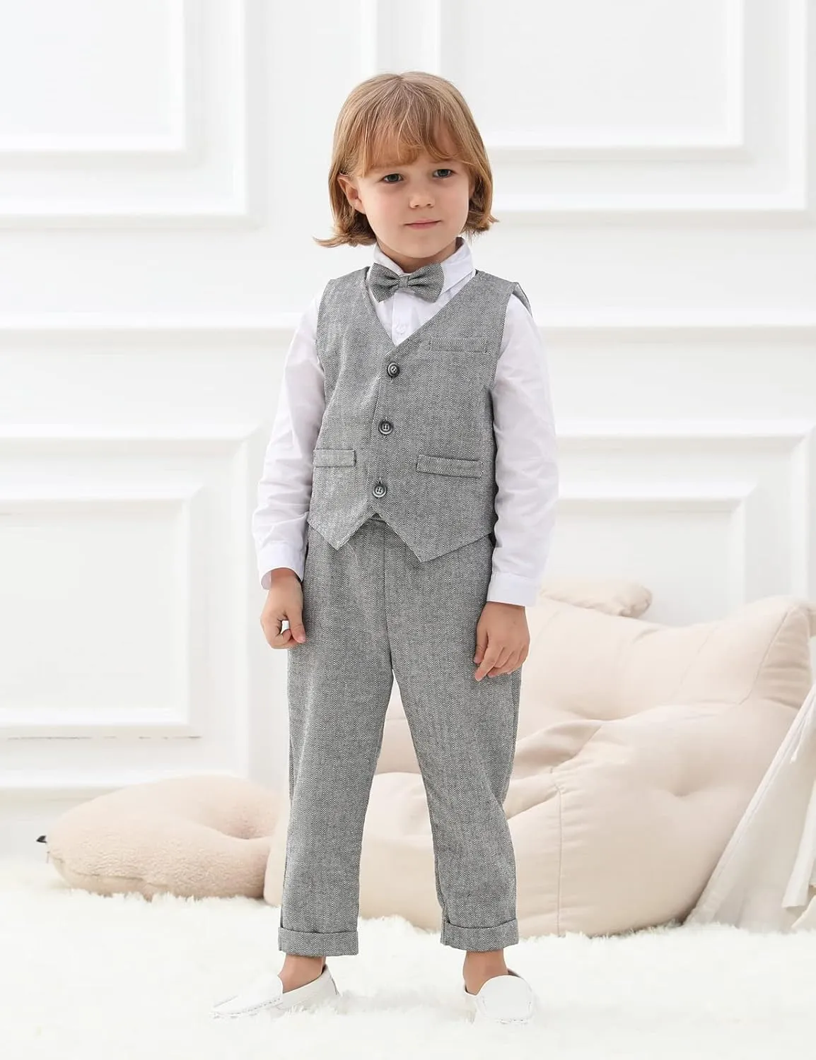 A&J DESIGN Toddler Boys Formal Clothes with Suspender Baby Wedding Outfit Kids Dress Suit Set