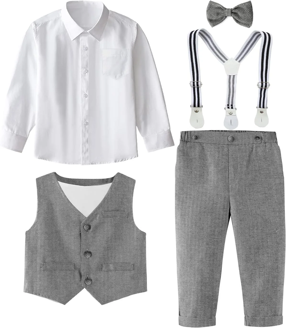 A&J DESIGN Toddler Boys Formal Clothes with Suspender Baby Wedding Outfit Kids Dress Suit Set