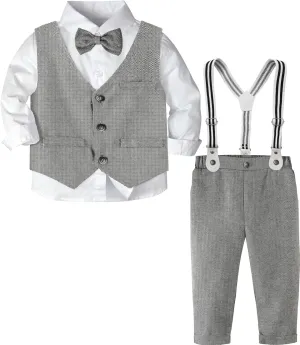 A&J DESIGN Toddler Boys Formal Clothes with Suspender Baby Wedding Outfit Kids Dress Suit Set