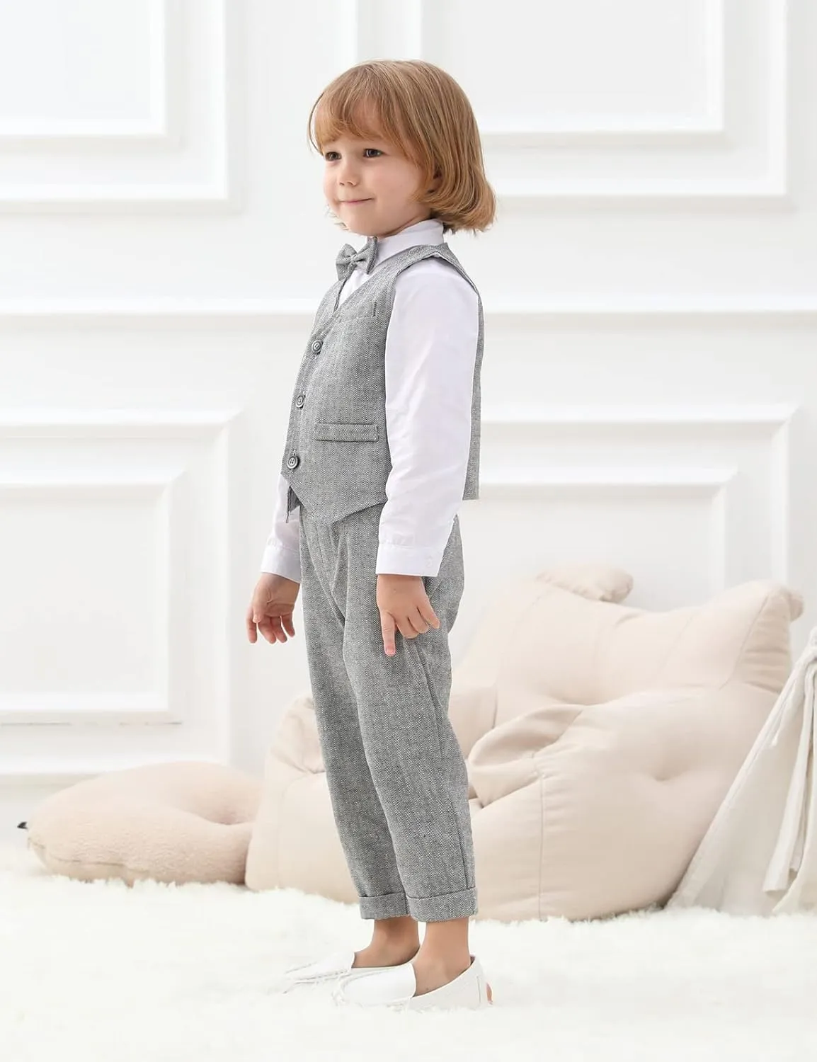 A&J DESIGN Toddler Boys Formal Clothes with Suspender Baby Wedding Outfit Kids Dress Suit Set