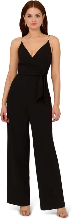 Adrianna Papell Womens Surplice Tie Front Jumpsuit