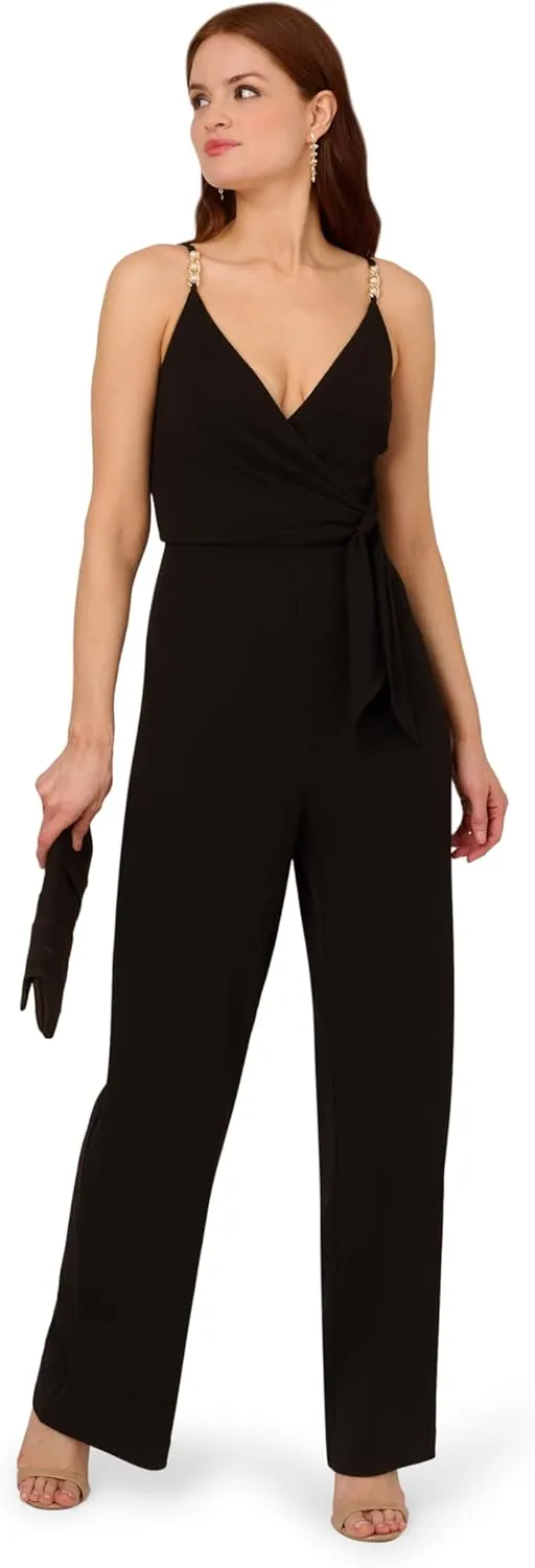 Adrianna Papell Womens Surplice Tie Front Jumpsuit