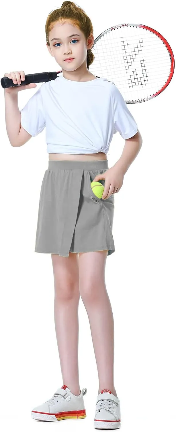 ALAVIKING Girls Athletic Skirt Cotton Active Tennis Skort Running Workout Skort Skirts Size 3-12 Years