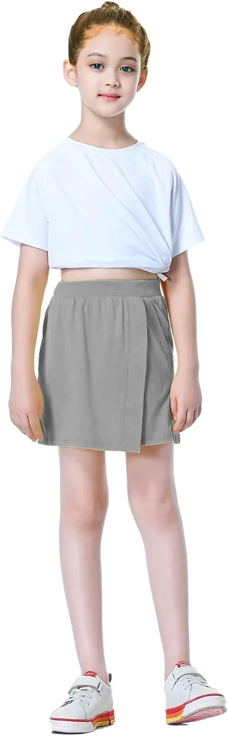 ALAVIKING Girls Athletic Skirt Cotton Active Tennis Skort Running Workout Skort Skirts Size 3-12 Years