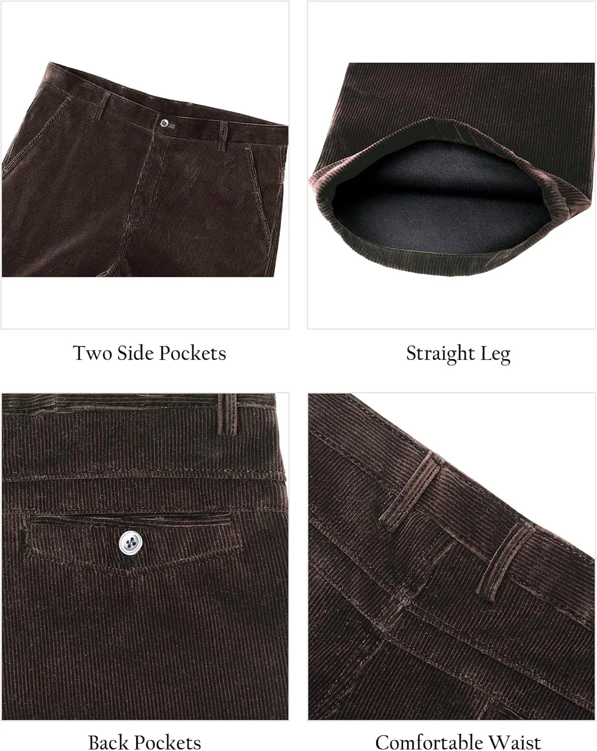 Alimens & Gentle Men's Corduroy Pant Straight Fit Flat-Front Casual Chino Pants