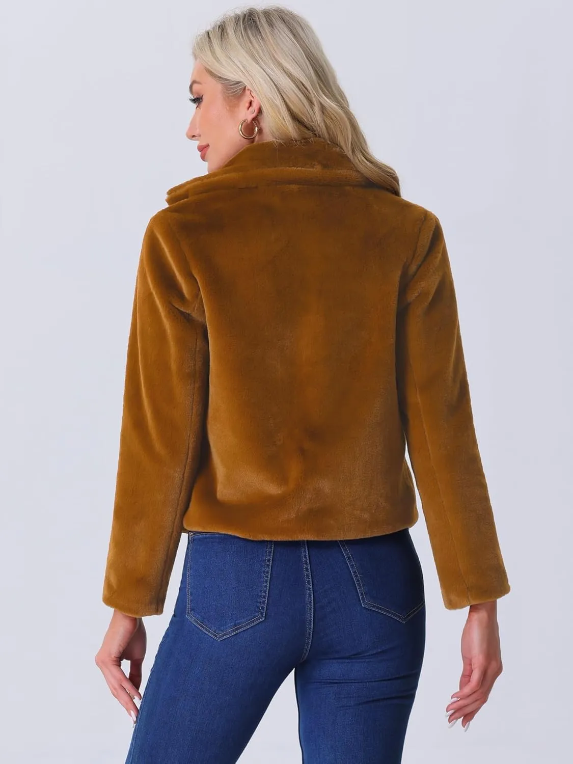 Allegra K Women's Cropped Faux Fur Jacket Lapel Cardigan Shrug 2024 Winter Fluffy Faux Fur Coat