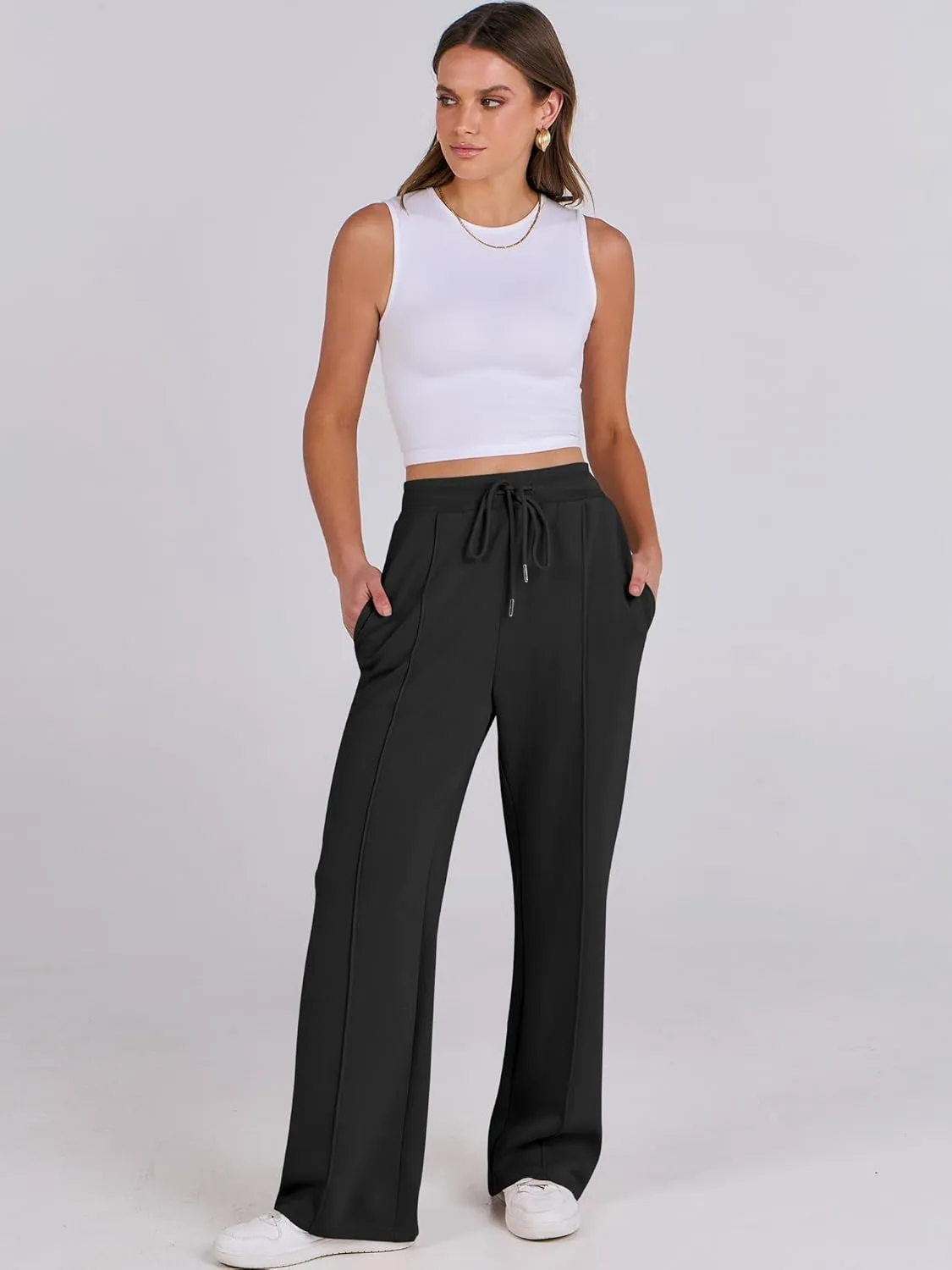 ANRABESS Women's Wide Leg Sweatpants High Waist Baggy Flared Pants Drawstring Athletic Joggers Sweat Pants