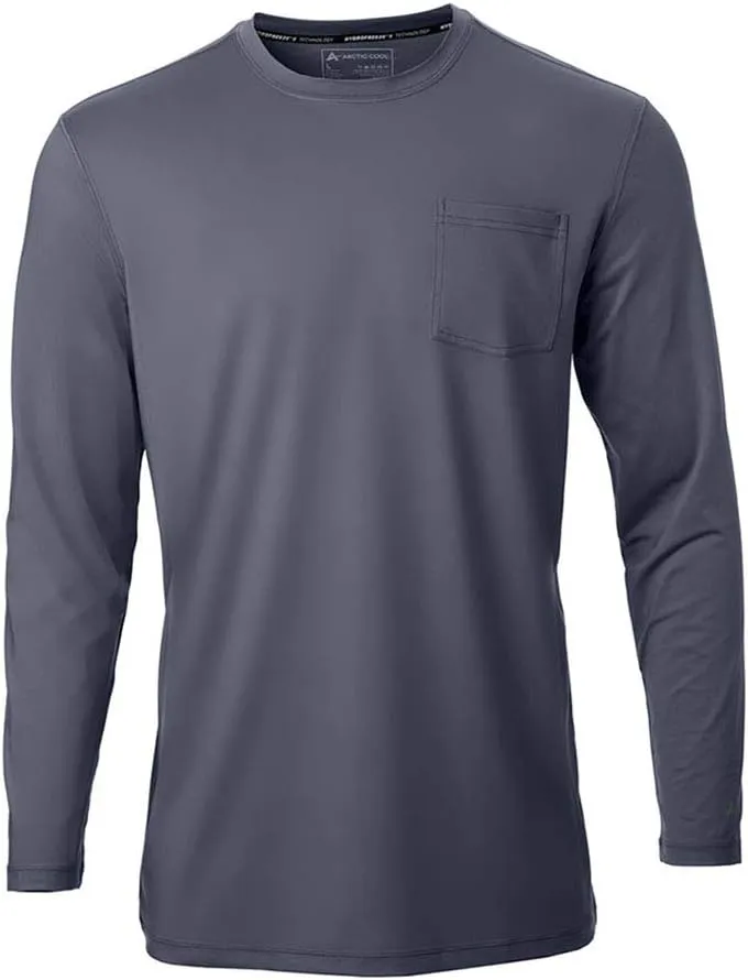 Arctic Cool Mens Crew Neck Instant Cooling Pocket Workwear Moisture Wicking Performance UPF 50  Long Sleeve Shirt