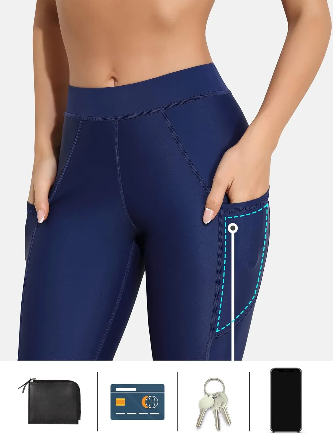 ATTRACO Womens Swim Pants with Pockets Long Swim Leggings High Waisted Swimming Pants