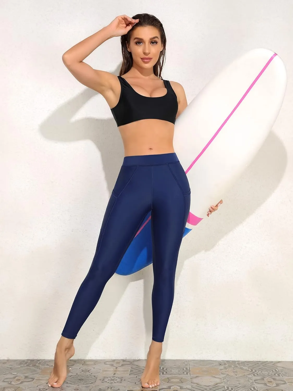 ATTRACO Womens Swim Pants with Pockets Long Swim Leggings High Waisted Swimming Pants