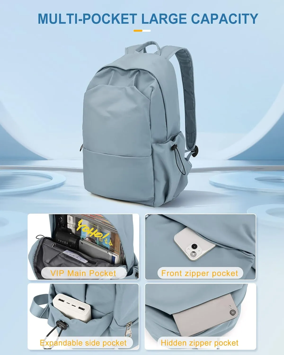 Backpack For Women Men School Aesthetic Lightweight College Backpack for Boys Girls Book Bag Casual Daypack Laptop Gym Backpacks Blue