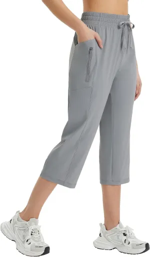 baleaf Women's Athletic Capri Pants Lightweight Quick Dry Stretch Zipper Pocket Travel Casual Outdoor UPF 50 