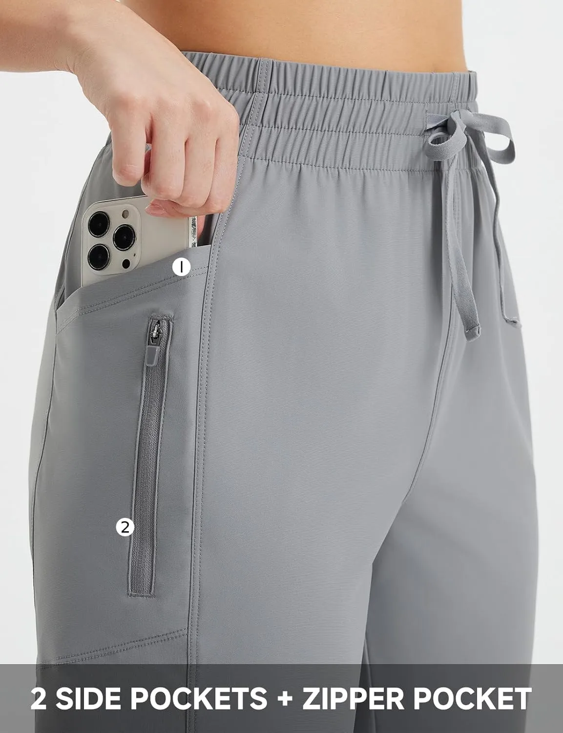 baleaf Women's Athletic Capri Pants Lightweight Quick Dry Stretch Zipper Pocket Travel Casual Outdoor UPF 50 