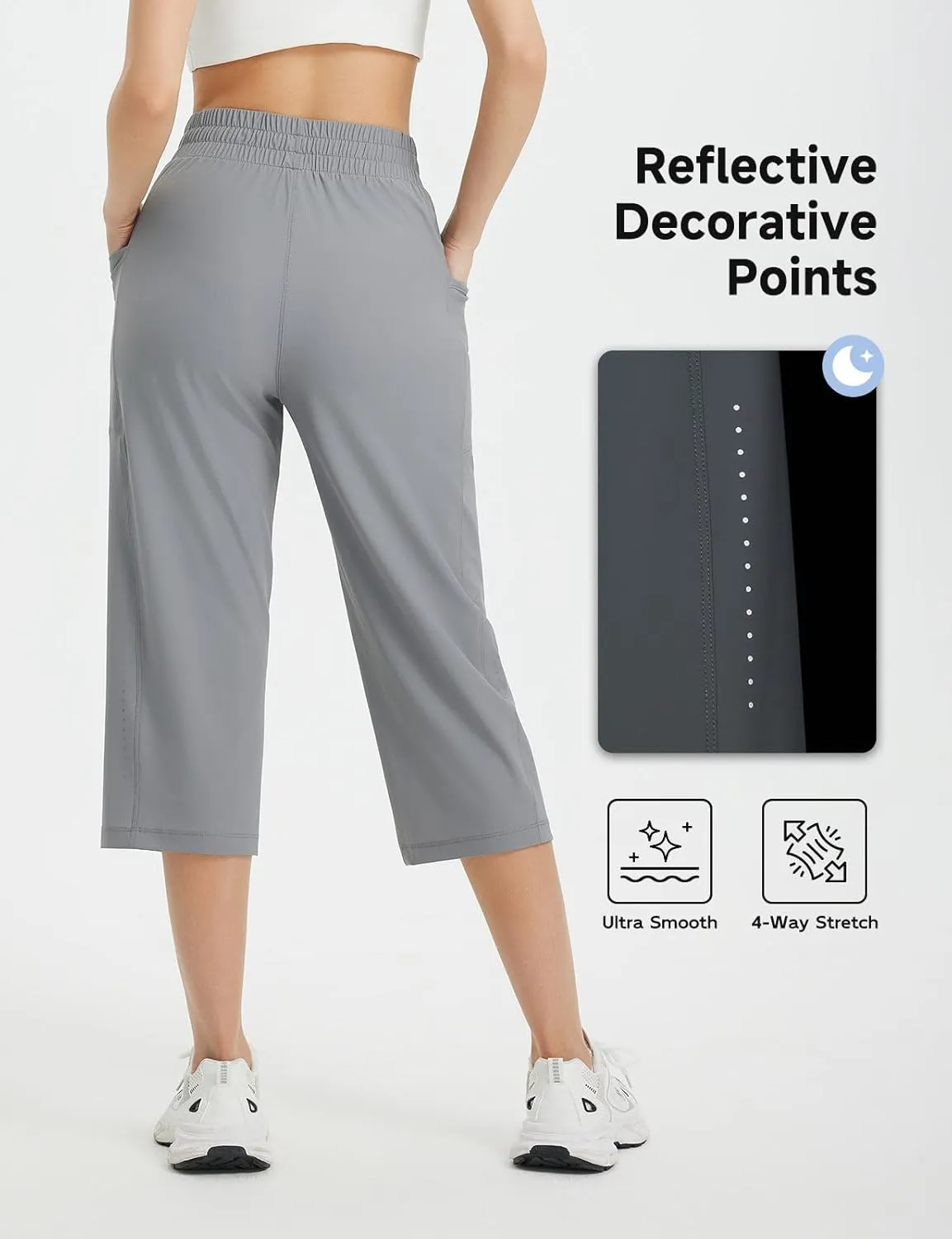 baleaf Women's Athletic Capri Pants Lightweight Quick Dry Stretch Zipper Pocket Travel Casual Outdoor UPF 50 