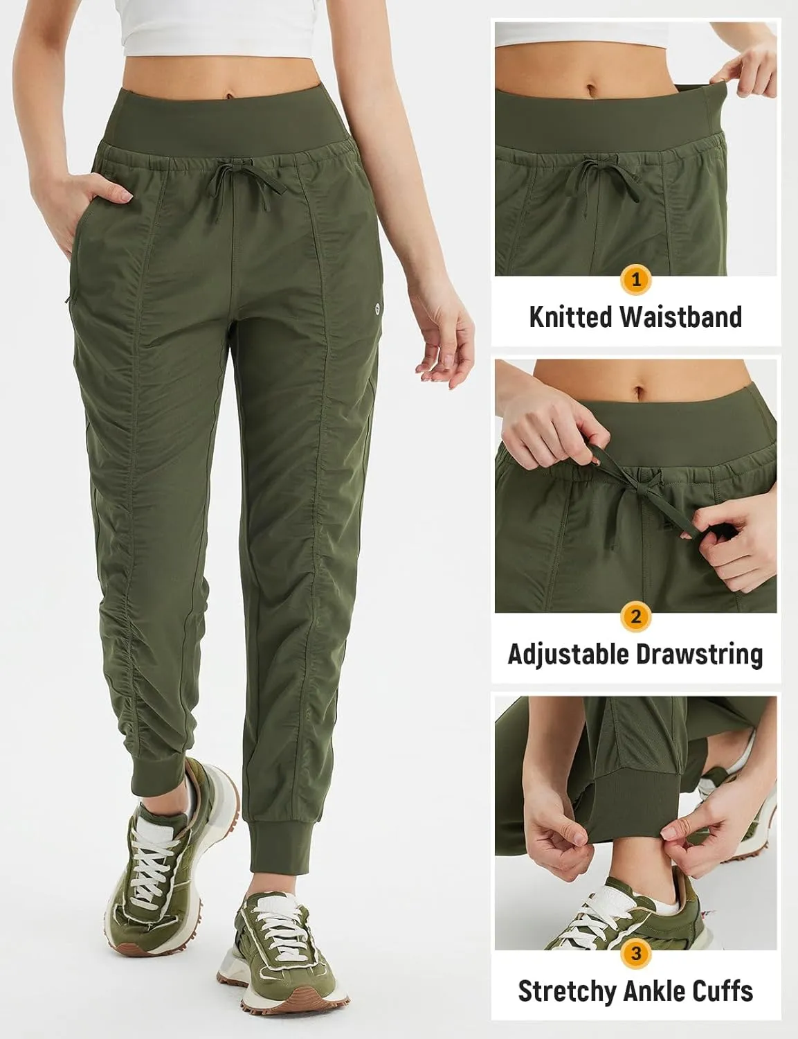 baleaf Women's Joggers with Zip Pockets Hiking Pants Lightweight Quick Dry Water Resistant Track Pants