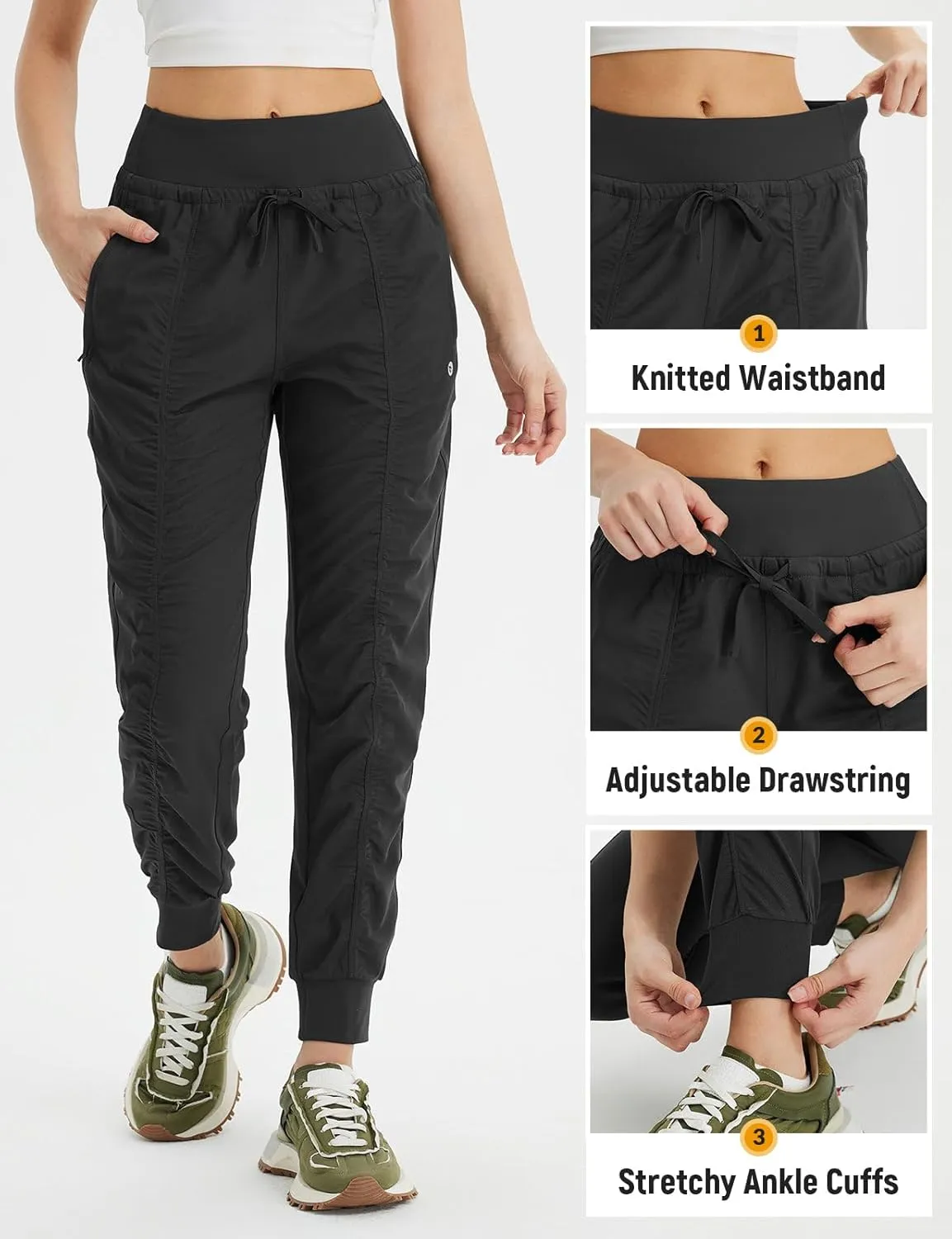 baleaf Women's Joggers with Zip Pockets Hiking Pants Lightweight Quick Dry Water Resistant Track Pants