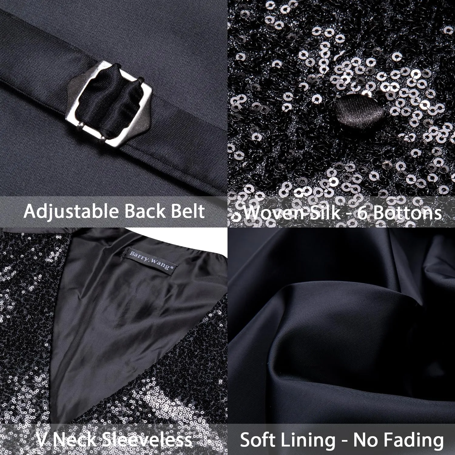 Barry.Wang Mens Sequins Vest Formal/Leisure V-neck Shiny Waistcoat Bowtie Set Prom Party Tuxedo