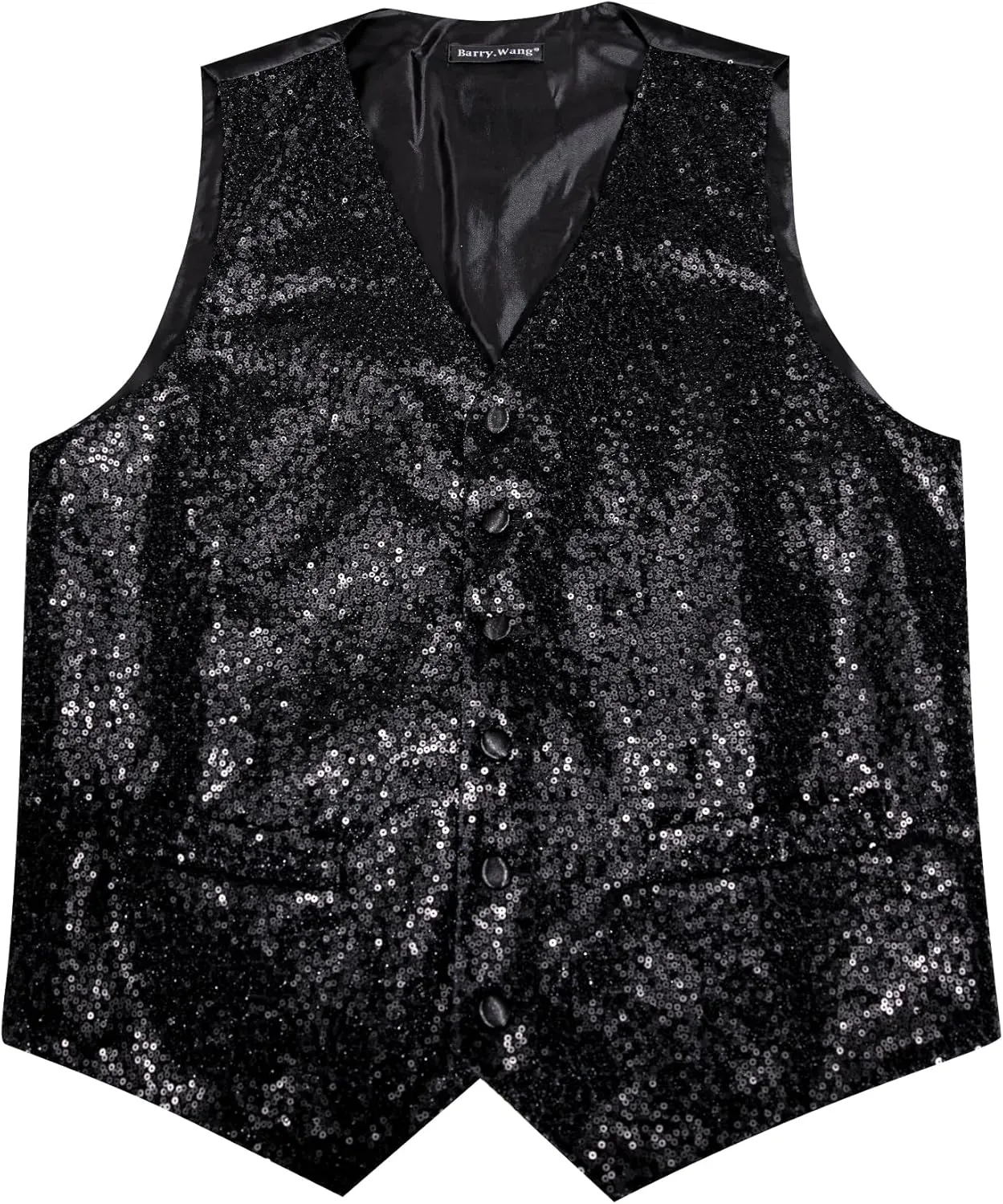Barry.Wang Mens Sequins Vest Formal/Leisure V-neck Shiny Waistcoat Bowtie Set Prom Party Tuxedo