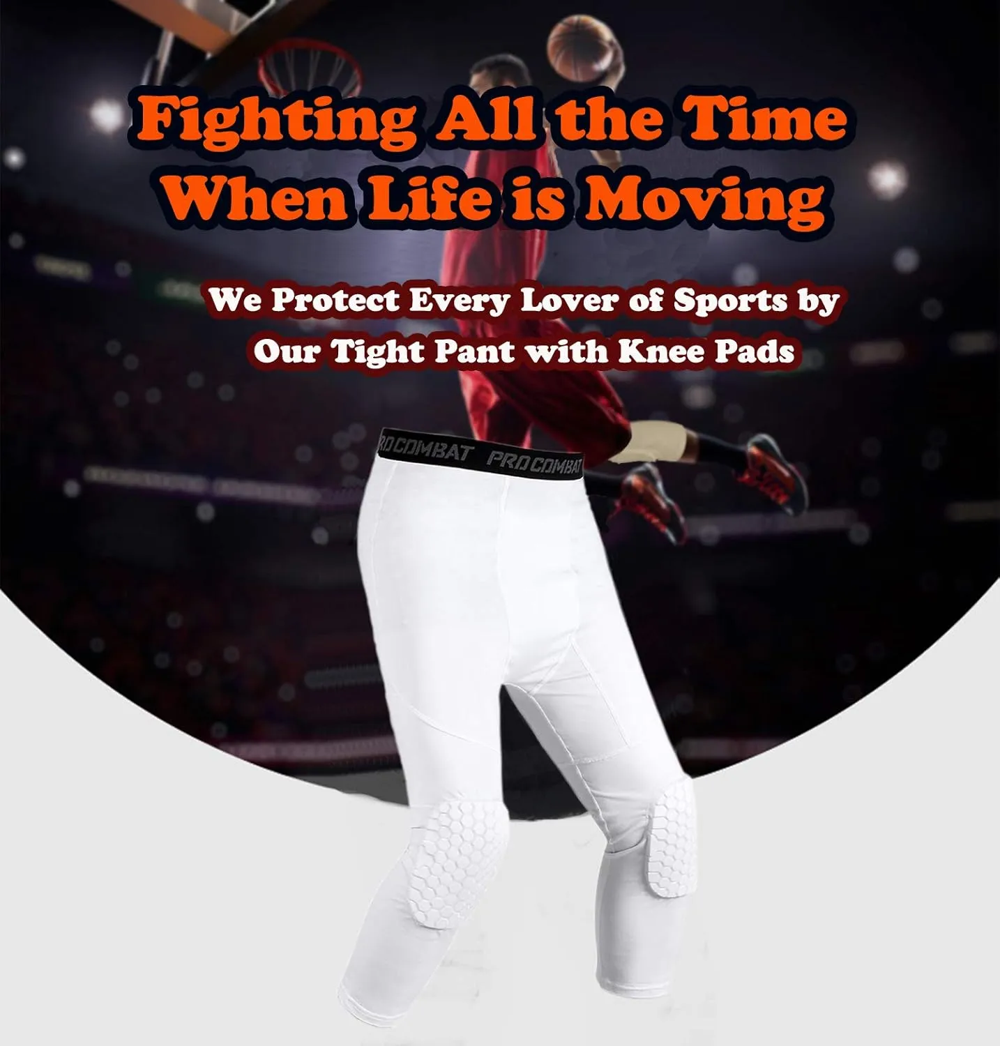 Basketball Compression Pants with Pads, White 3/4 Capri Pants Padded, Basketball Tights Leggings