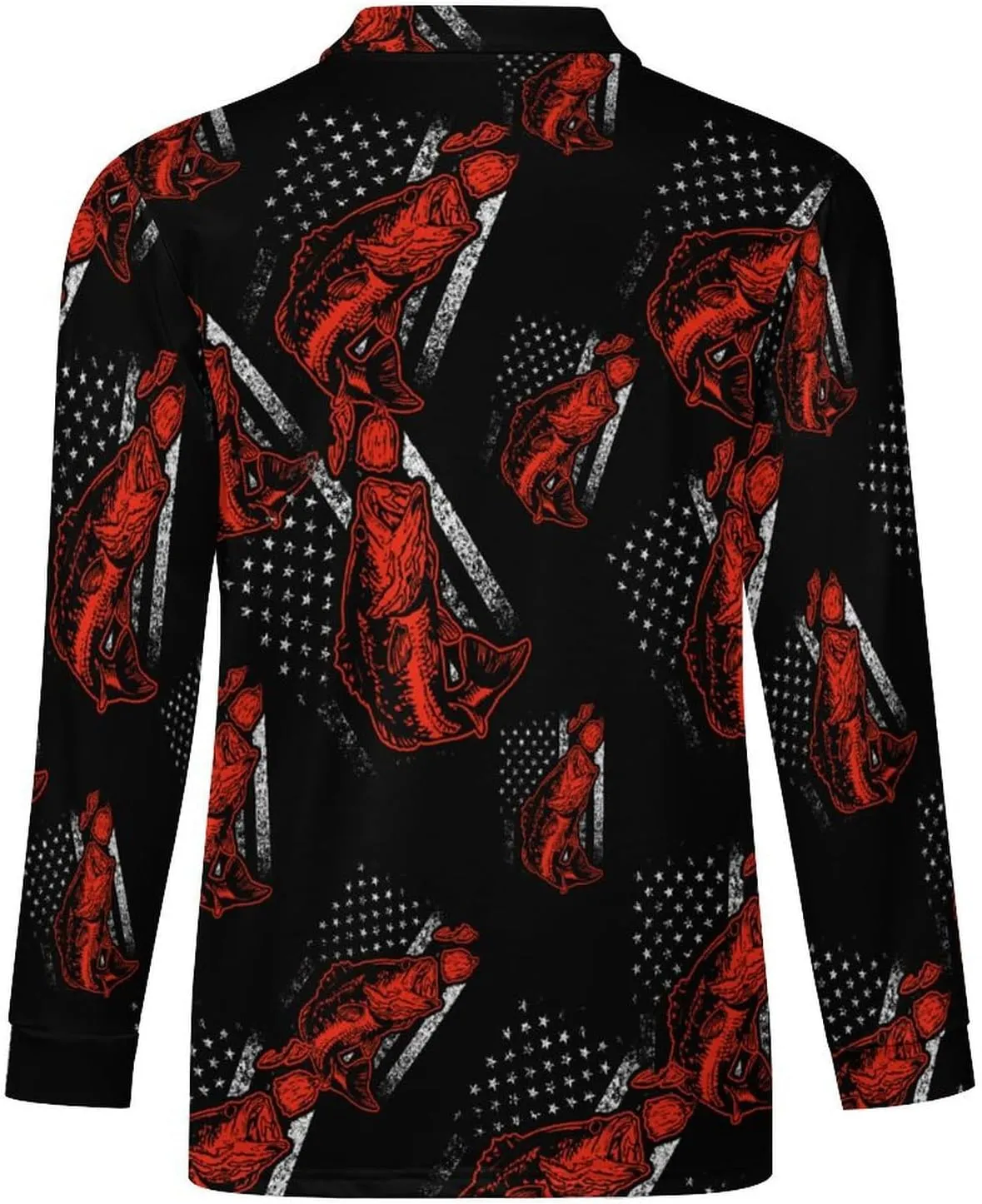Bass Fishing Lure And USA Flag Men's Zipped Long Sleeve Casual Sweatshirt Quick Dry Sports Outdoor Golf Tennis Shirt