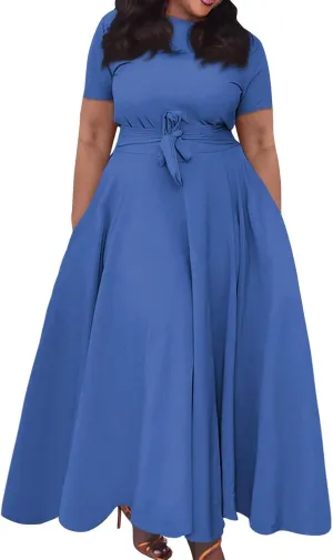 BAXLIMEK Plus Size Dresses for Curvy Women,2025 Spring Elegant Trendy Print Maxi Dress Crewneck Short Sleeve Boho Dress