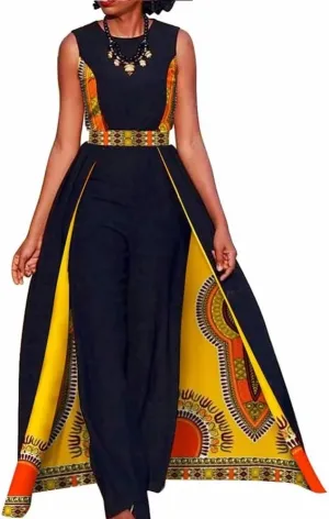 BAZINRICHE African Elegant Womens Rompers Jumpsuit Sleeveless Dresses Jumpsuit Long Dashiki Pants Plus Size