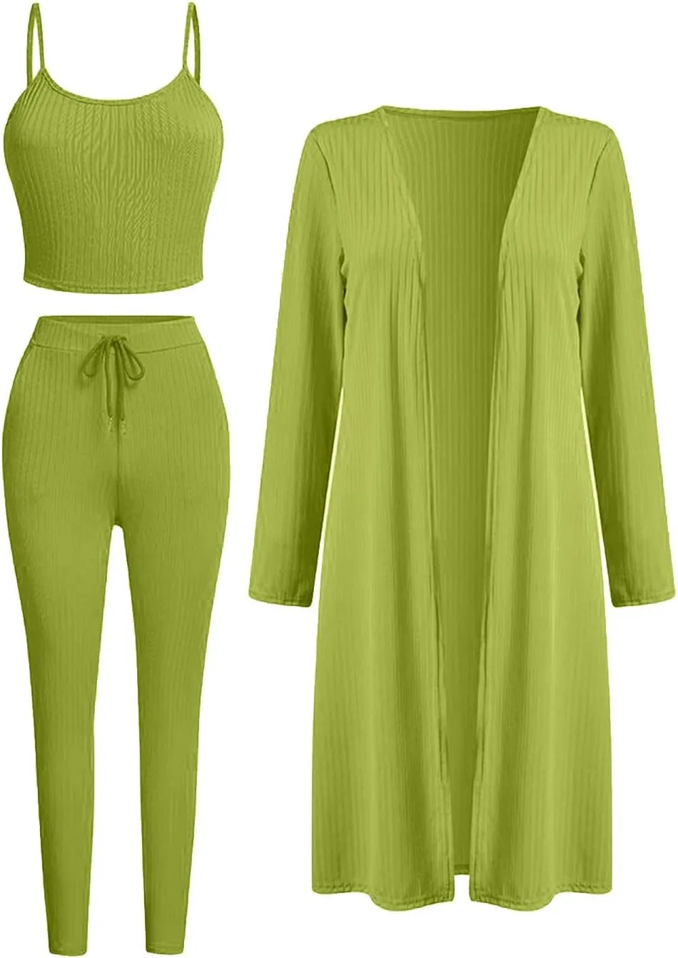 BDAILKA 3 Piece Lounge Sets for Women Sexy Outfit Pajama Sweatsuit Open Front Cardigan Crop Tank Tops Legs Pants