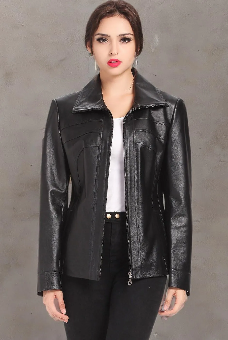 BGSD Women Kim Lambskin Leather Scuba Jacket (Also available in Plus Size & Petite)