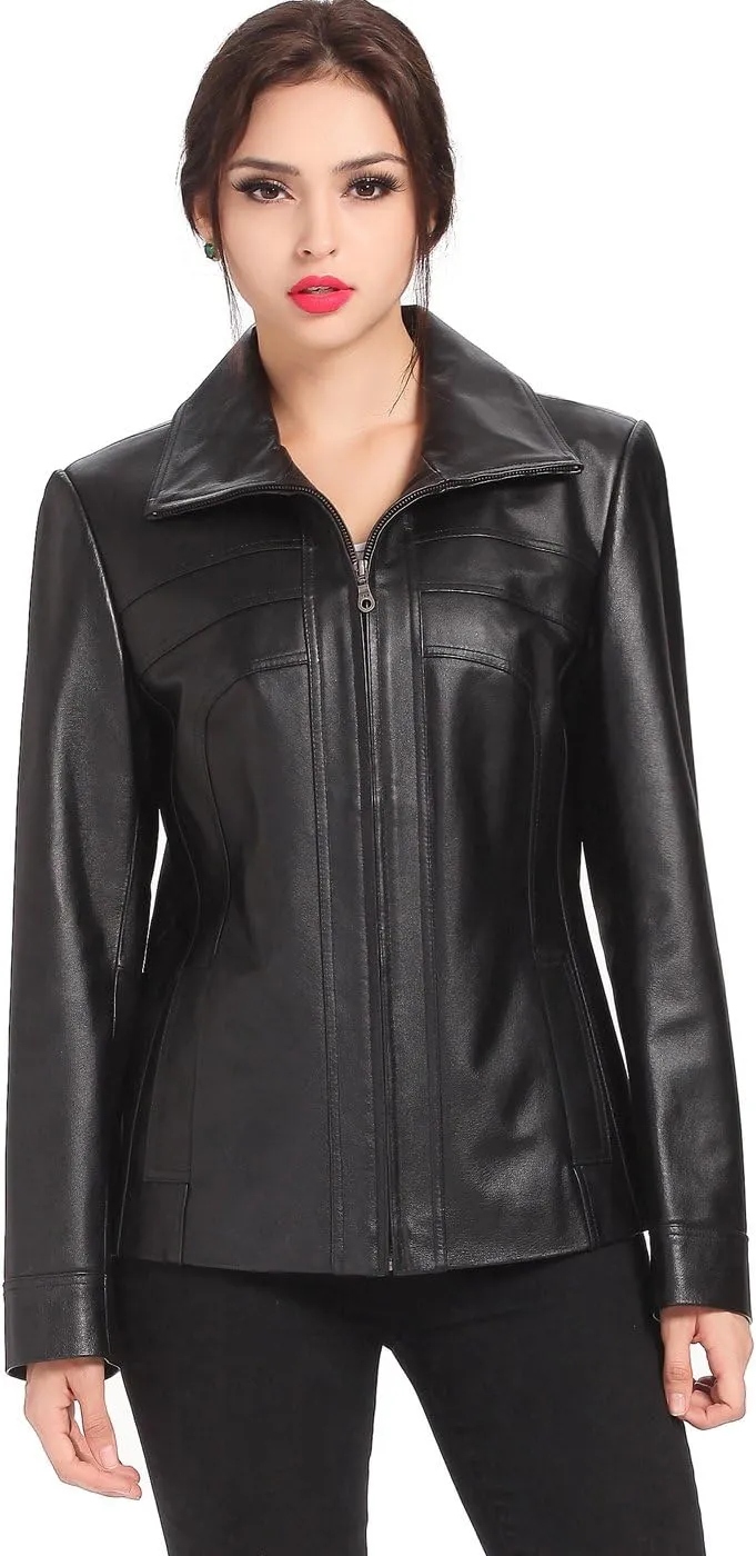 BGSD Women Kim Lambskin Leather Scuba Jacket (Also available in Plus Size & Petite)