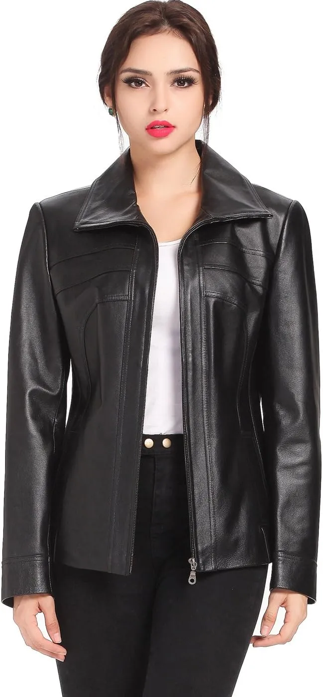 BGSD Women Kim Lambskin Leather Scuba Jacket (Also available in Plus Size & Petite)