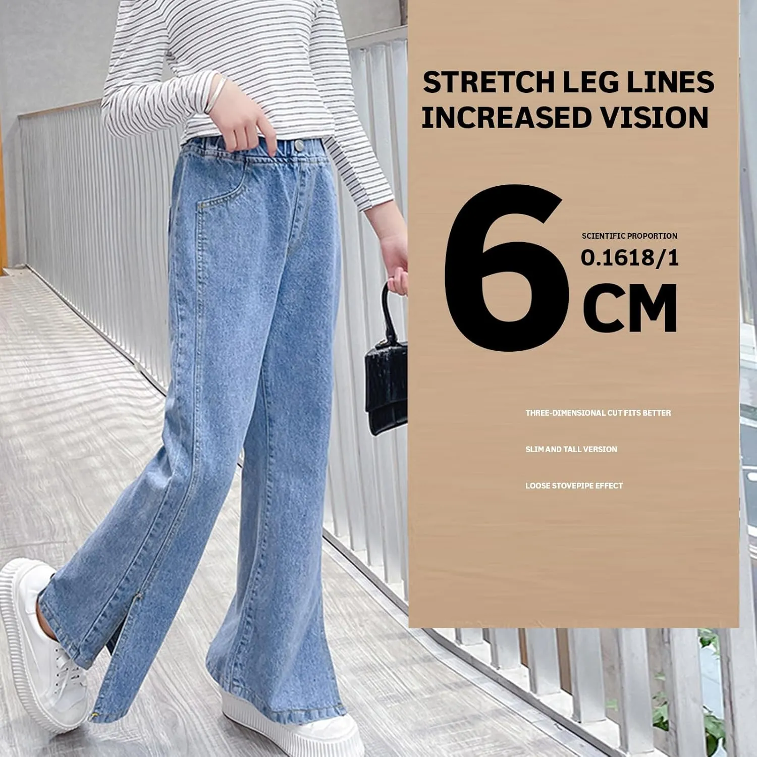 birbyrrly Girls Wide Leg Jeans Kids Baggy Elastic Waist Casual Denim Pants with Pockets